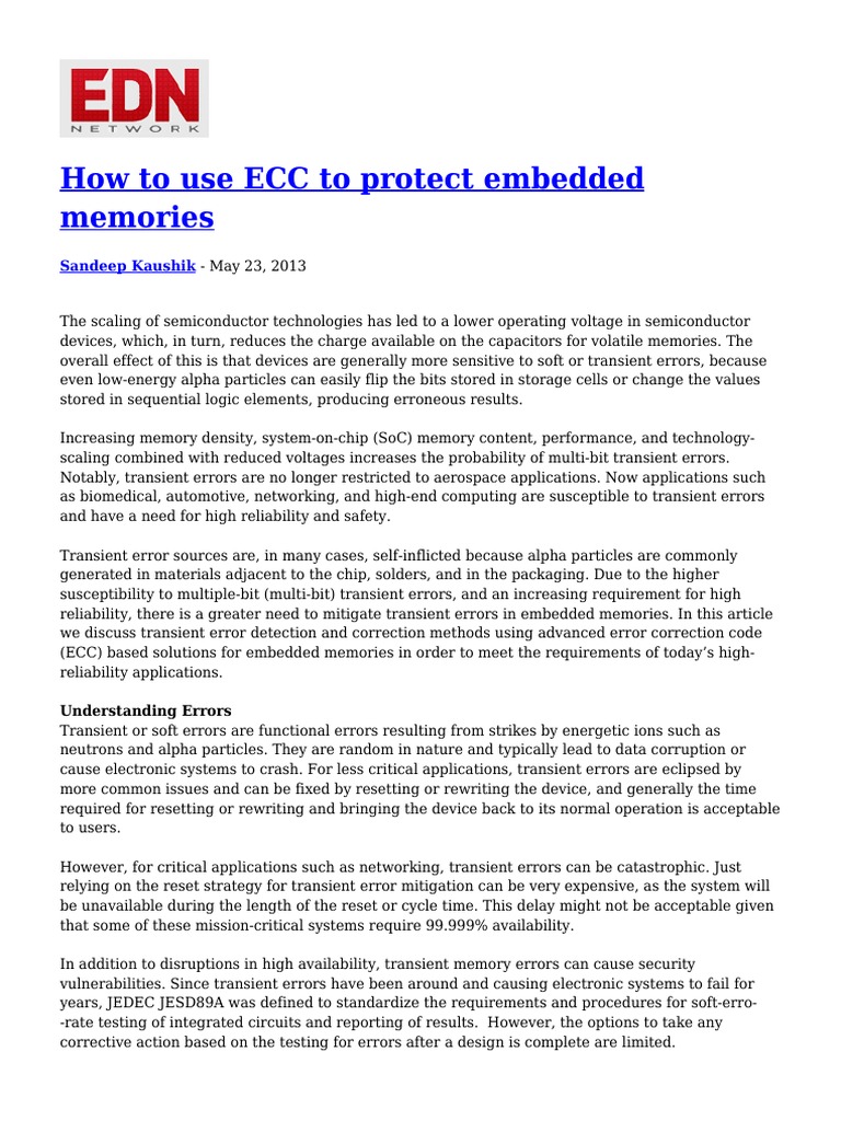 Use ECC To Protect Embedded Memories | PDF | Error Detection And ...