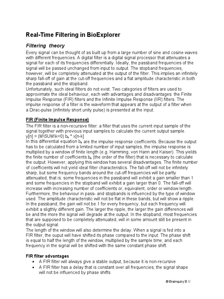 Filtering in BioExplorer PDF Control Theory Digital Signal Processing