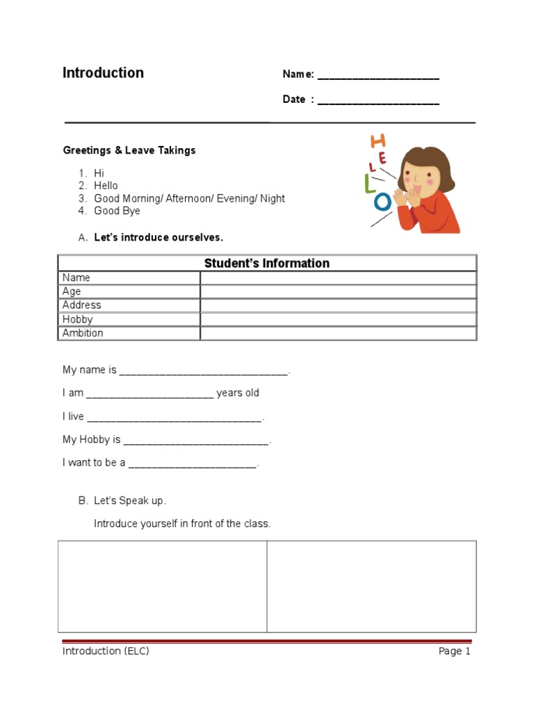 Introduction Worksheet | PDF