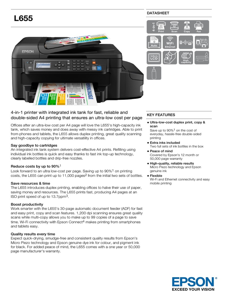 Epson L655 A4 Wireless All-In-One Colour Inkjet Tank System Printer ...