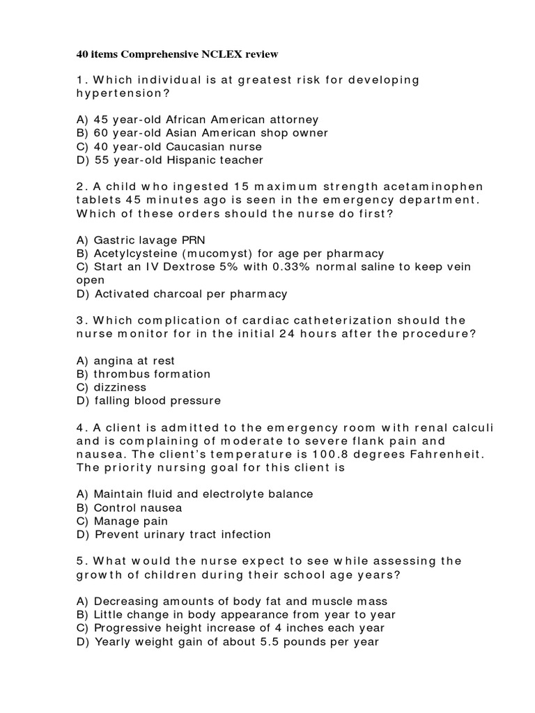 40 Items Comprehensive NCLEX Review PDF | PDF