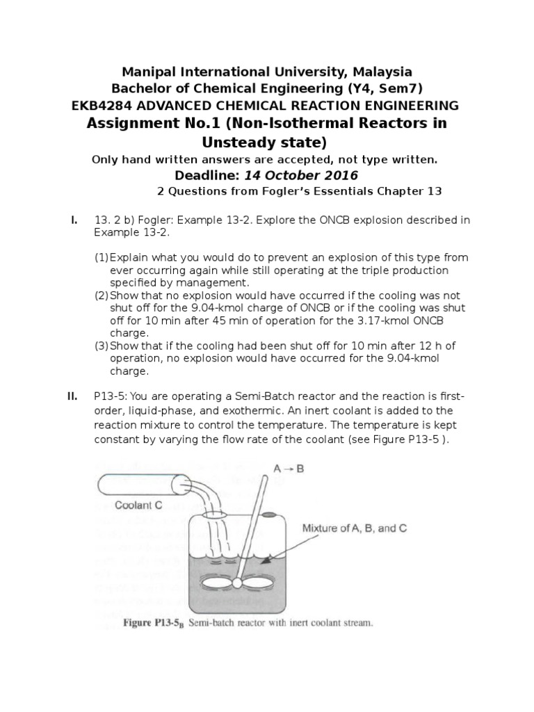 Advanced Chemical Reaction Engineering Assignment | PDF | Science ...