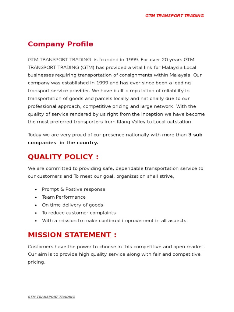 Company Profile Template Goal Logistics