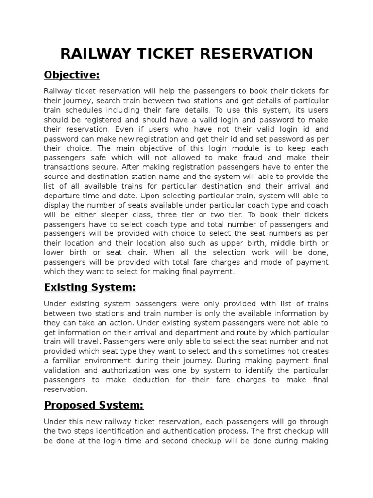 Railway Ticket Reservation System Overview | PDF | Ticket (Admission ...