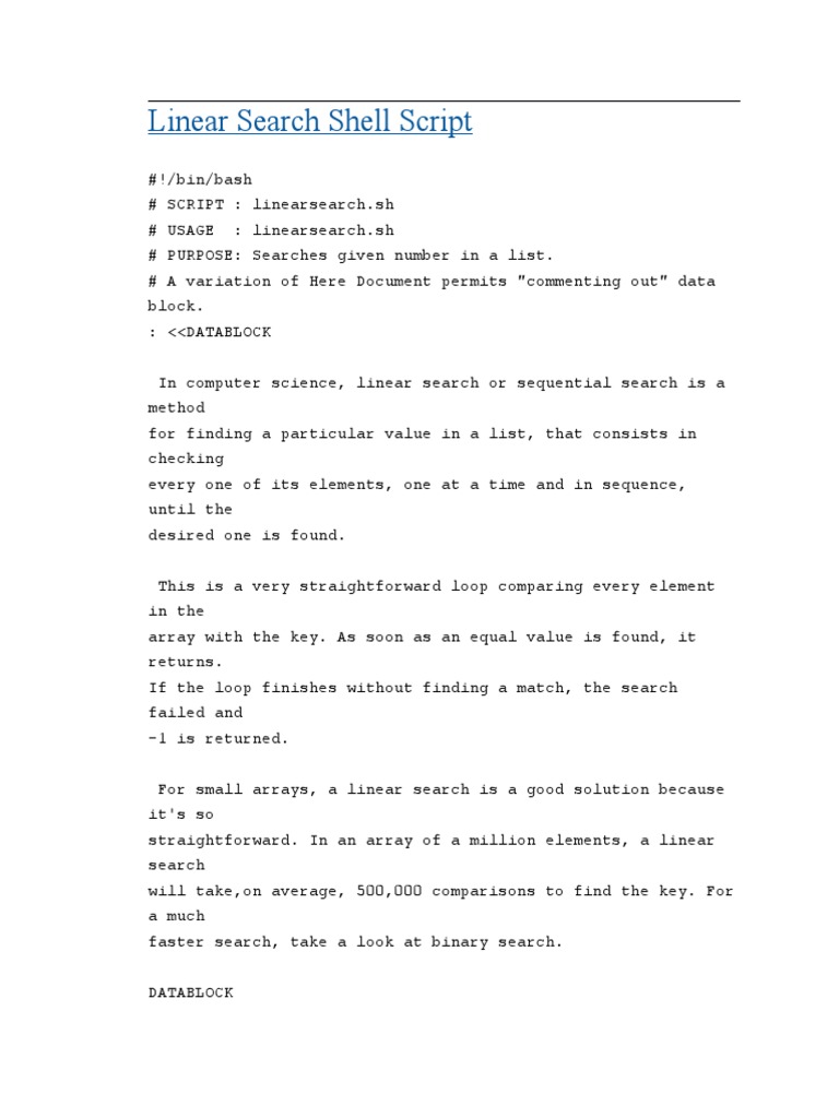 Linear Search Shell Script | PDF