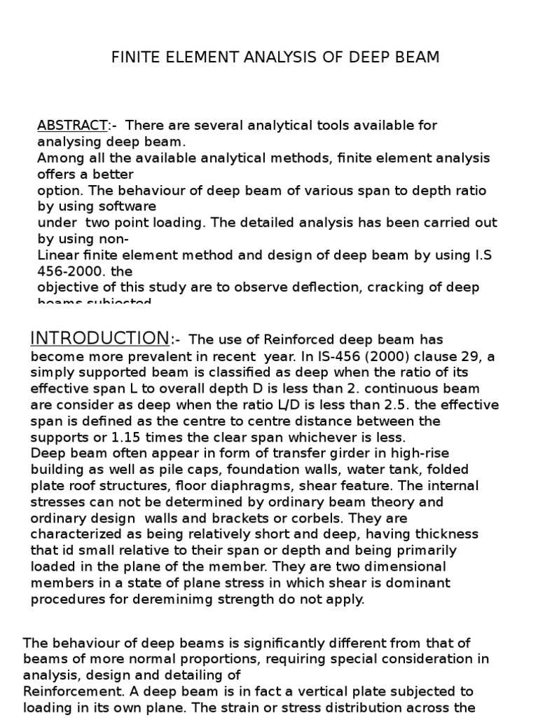 Finite Element Analysis of Deep Beam | PDF | Beam (Structure) | Bending