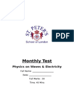 Monthly Test: Physics On Waves & Electricity