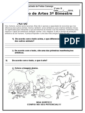 AVALIAÇÃO DE ARTES 3º ANO - 3º BIMESTRE - ENSINO FUNDAMENTAL