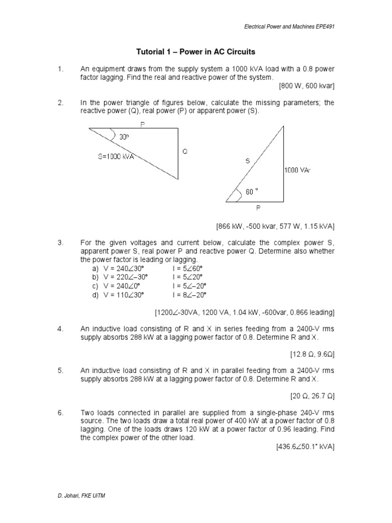 AC Circuit Power Calculations Guide | PDF