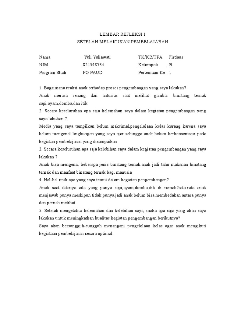 Lembar Refleksi Setelah Melakukan Pembelajaran Universitas Terbuka Rasanya