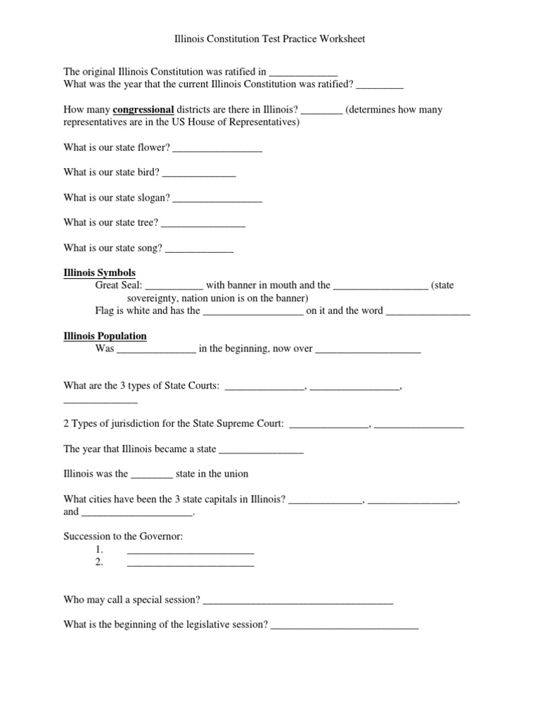 Worksheets Constitution Questions Worksheet study questions for illinois constitution united states constitutional amendment