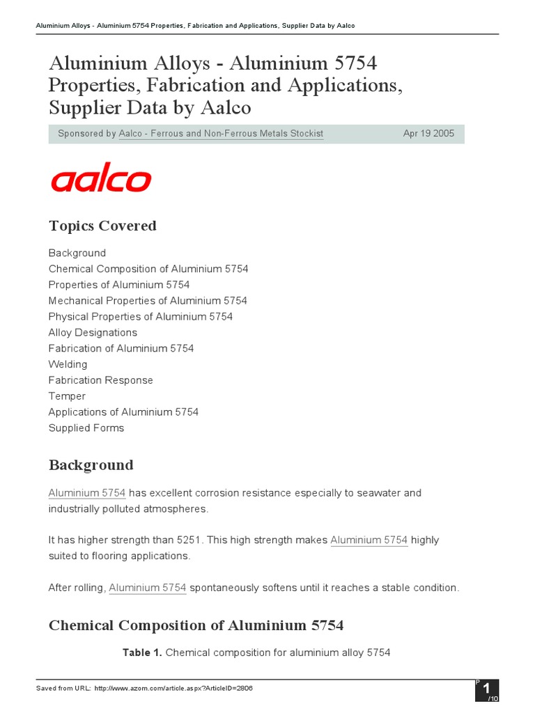 Aluminium 5754: Properties and Uses | PDF | Aluminium | Strength Of ...