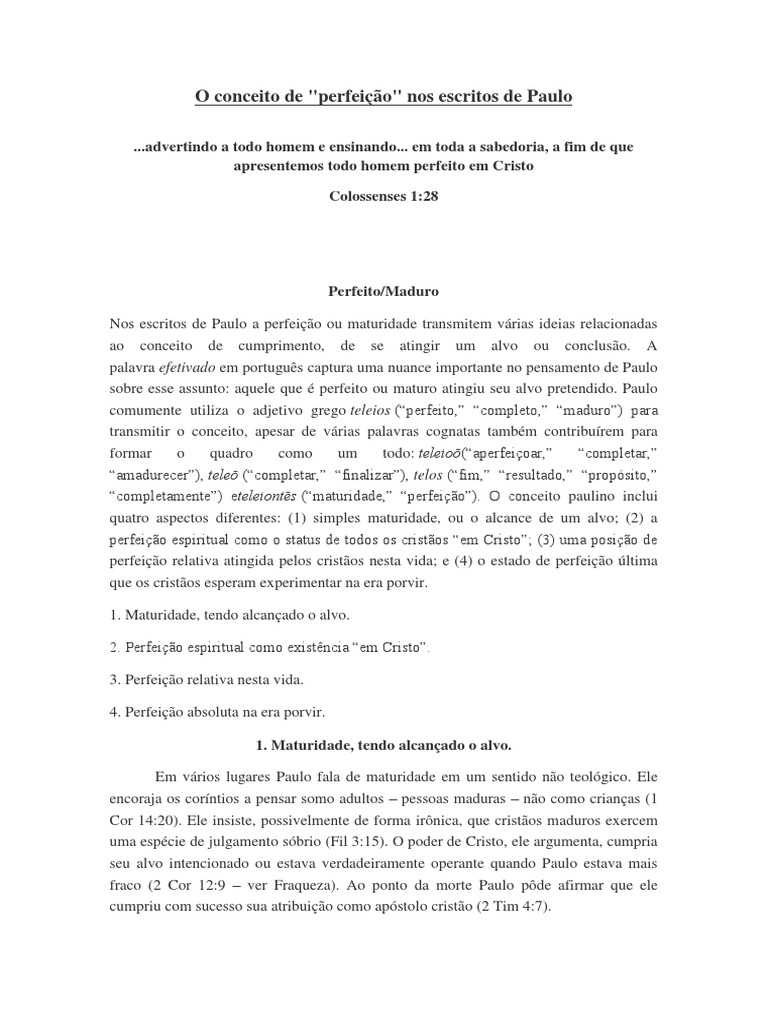 O Conceito de Perfeição PDF | PDF | Apóstolo Paulo | Igreja cristã