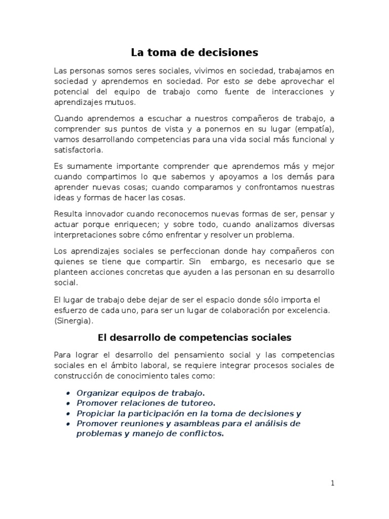 Toma de Decisiones en el Trabajo | PDF | Toma de decisiones | Sociedad