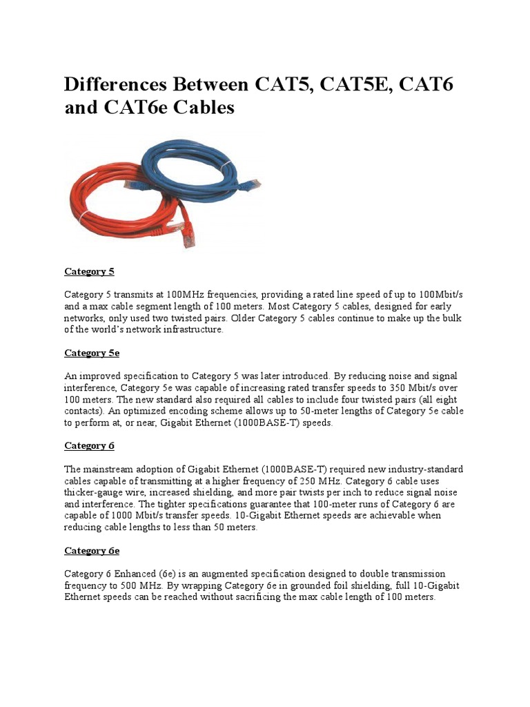 Differences Between CAT5, CAT5E, CAT6 and CAT6e Cables PDF