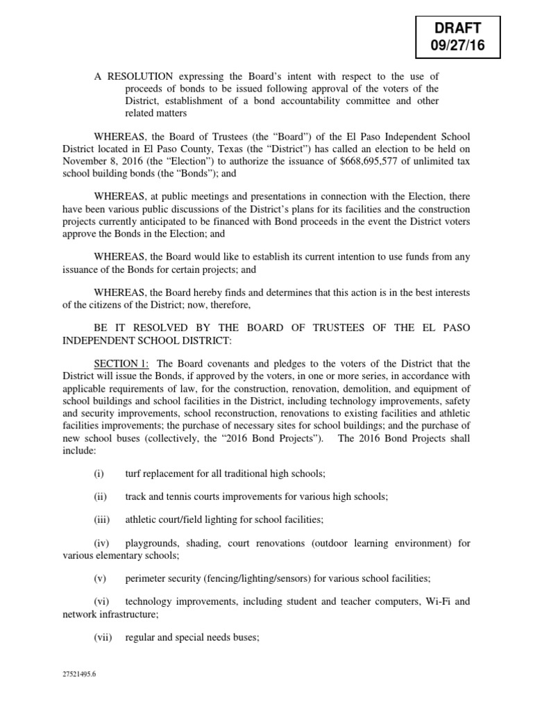 El Paso ISD Bond Resolution Overview | PDF | Municipal Bond | Public Law