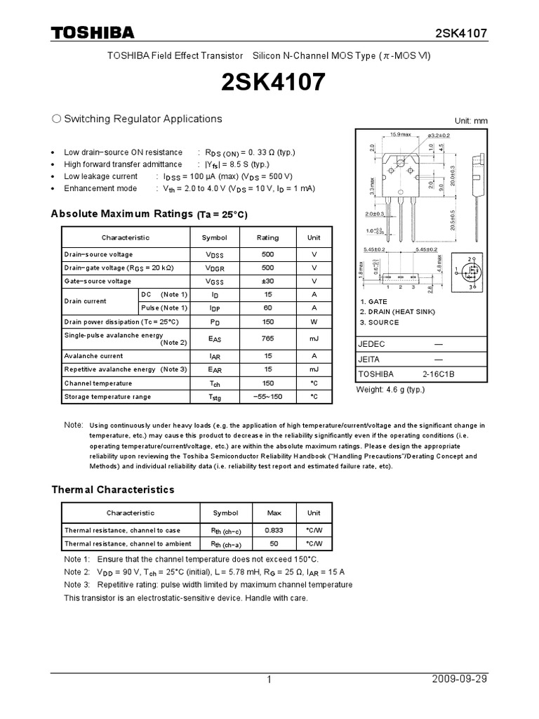 Toshiba 2SK4107 N-Channel MOSFET Data | PDF | Field Effect Transistor ...
