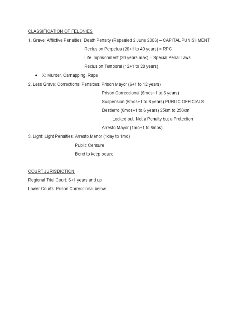 Classification of Felonies PDF