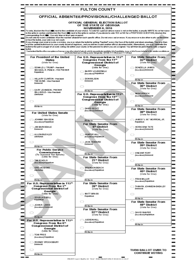 Fulton Sample Ballot 2016 Gen Election | Georgia (U.S. State) | Taxes