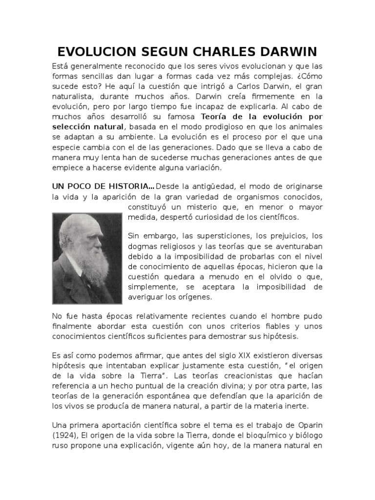 Evolución y Selección Natural de Darwin | PDF | Charles Darwin | Evolución
