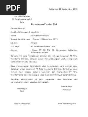 Surat Pengajuan Pensiun Dini