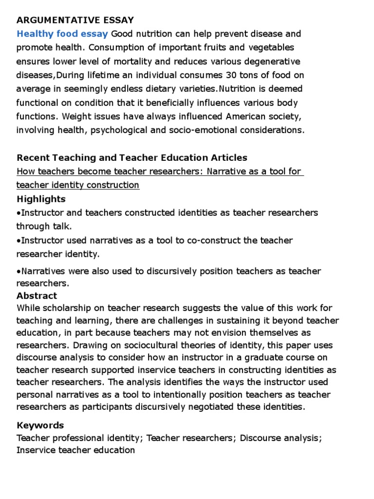 argumentative essay samples for teachers