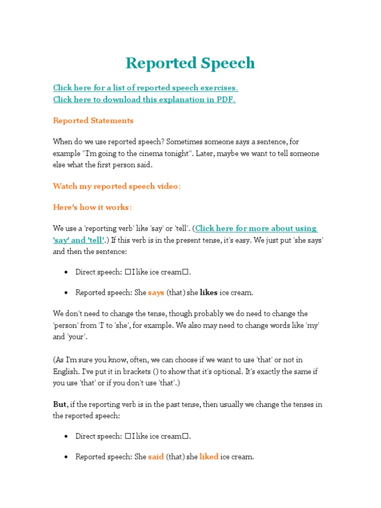 Reported Speech | PDF | Question | Semiotics