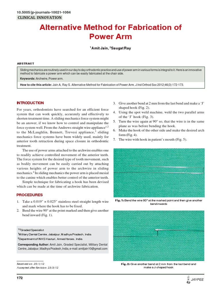 Innovative Power Arm Fabrication Method | PDF | Mouth | Dentistry