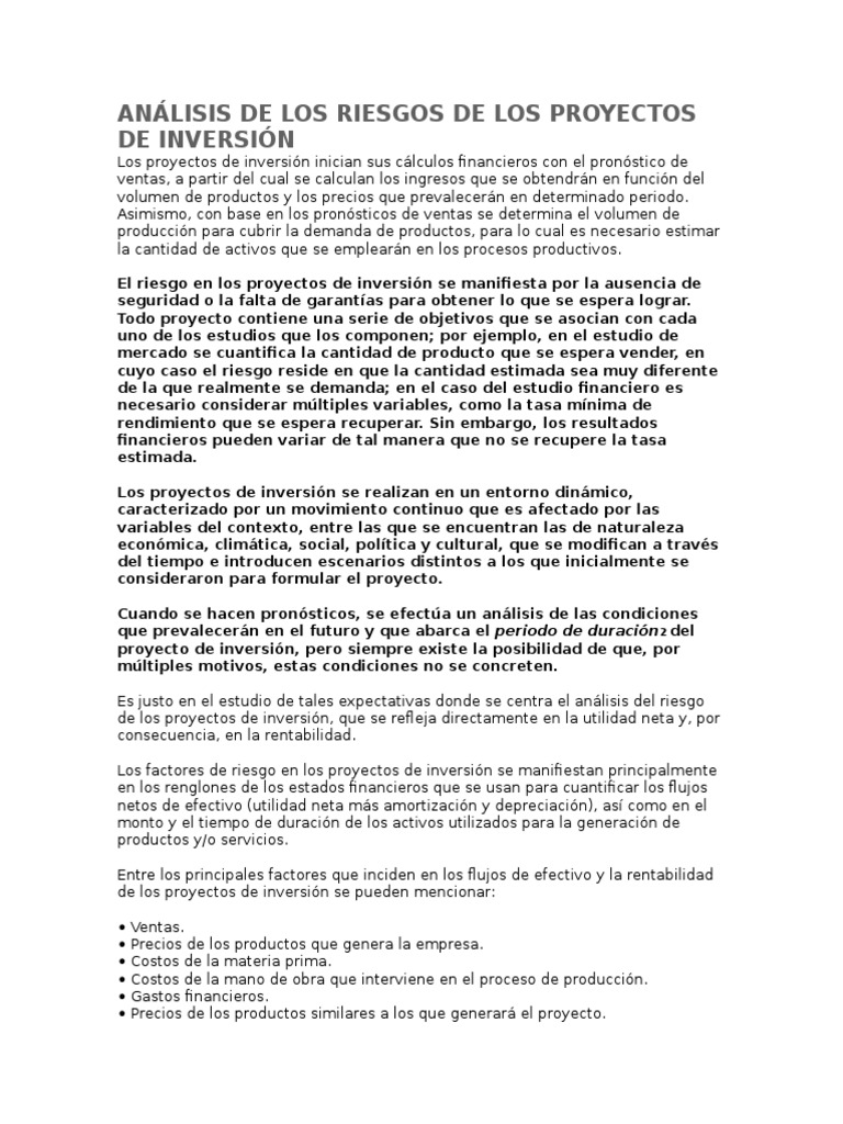 Análisis de Los Riesgos de Los Proyectos | PDF | Inversiones | Inflación