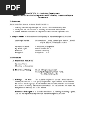 Lesson Plan in Curriculum Development
