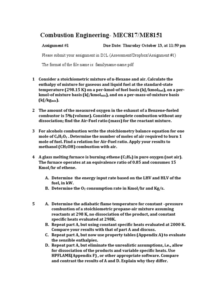 Combustion Engineering Assignment 1 PDF | PDF