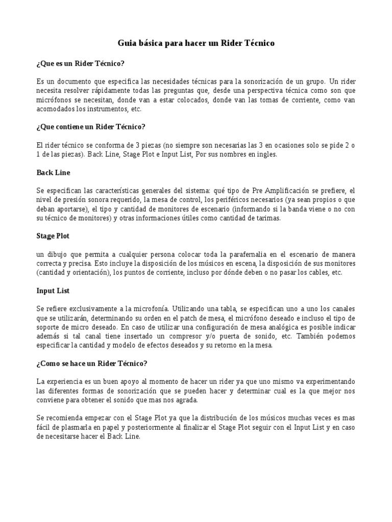 Guia Como Hacer Un Rider Tecnico PDF Informática y tecnología de la