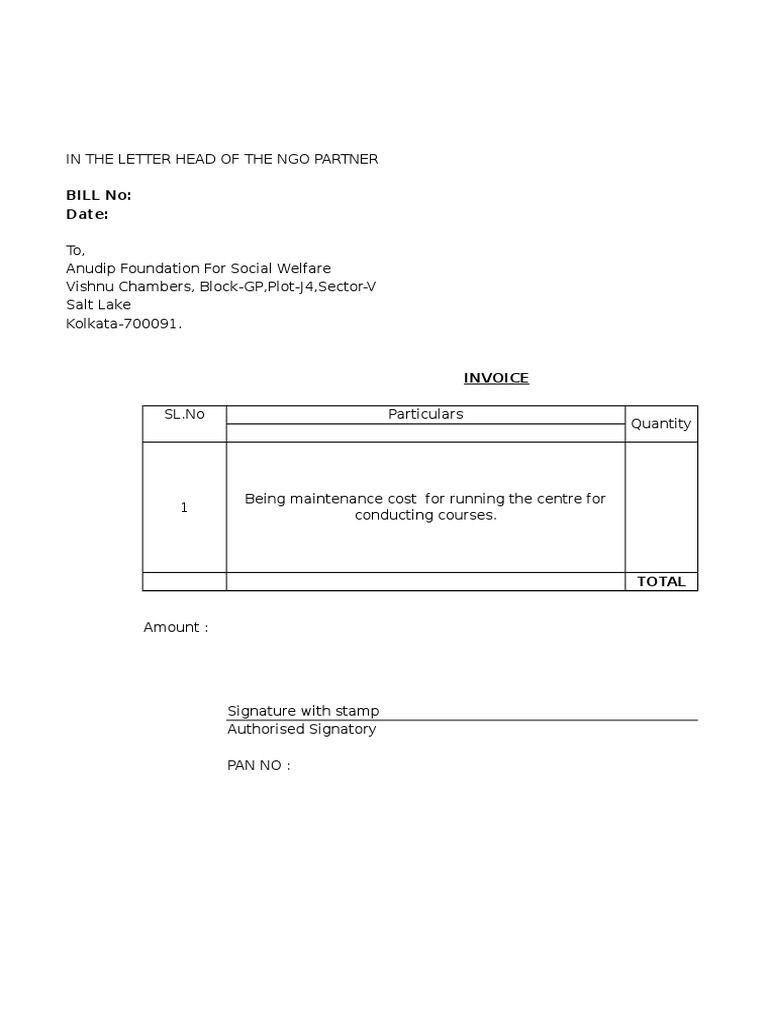 NGO Partner Invoice for Course Maintenance | PDF