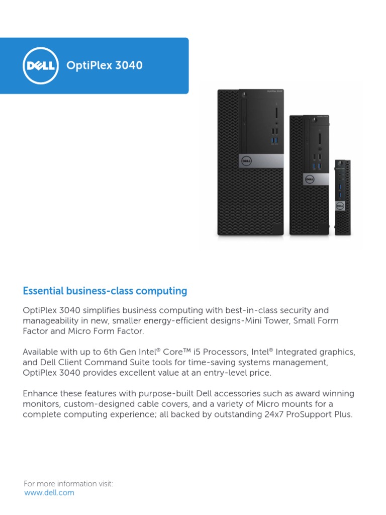 OptiPlex 3040 Technical Spec Sheet PDF Computer Monitor Computer