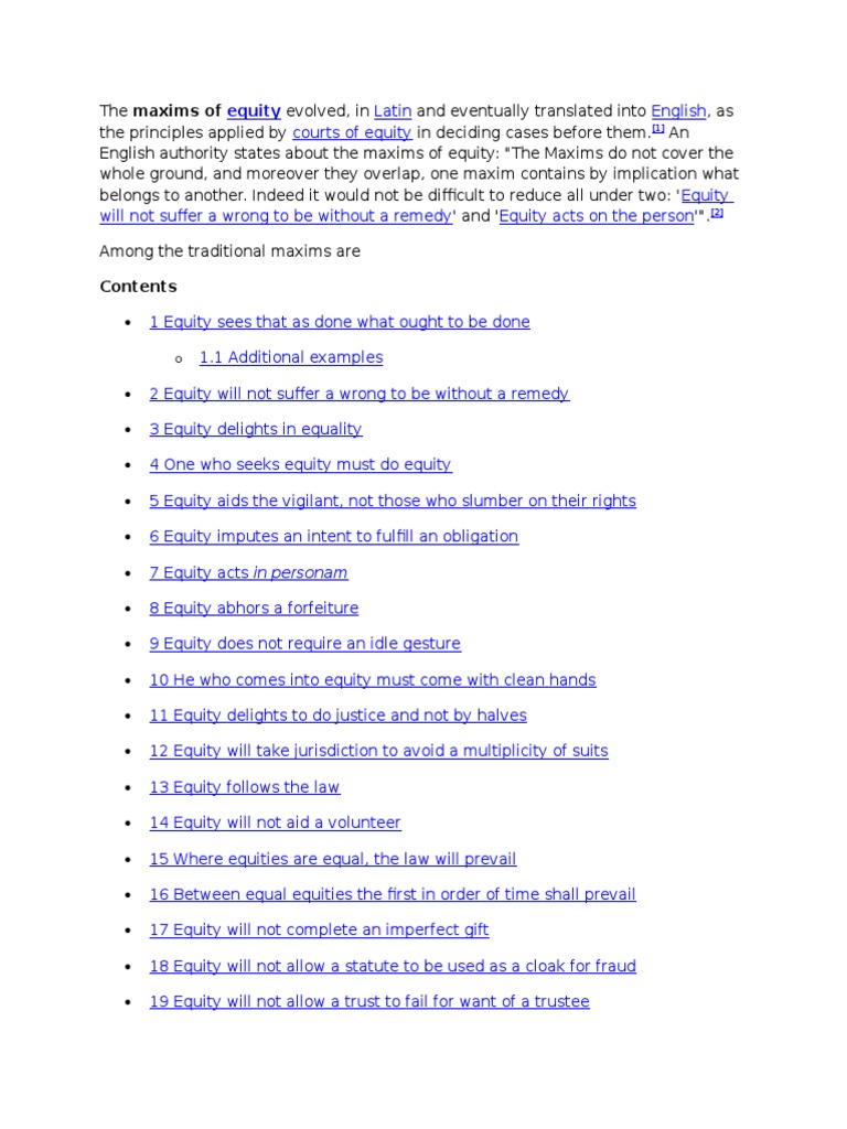 Maxims of Equity | PDF | Equity (Law) | Mortgage Law