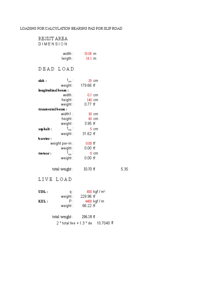 Bearing Pad Load Calculation for Slip Road | PDF