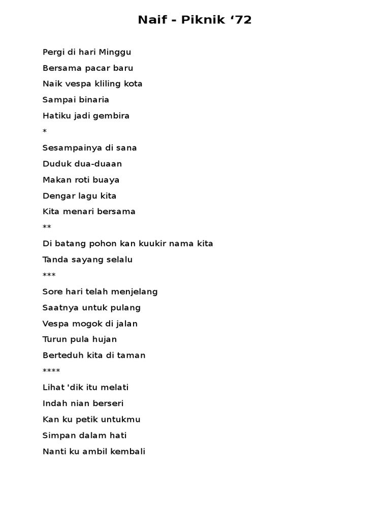 Lirik Lagu Naif Piknik 72 Rasanya