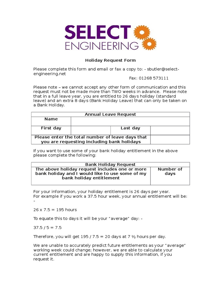 PAYE Holiday Request Form | PDF | Business