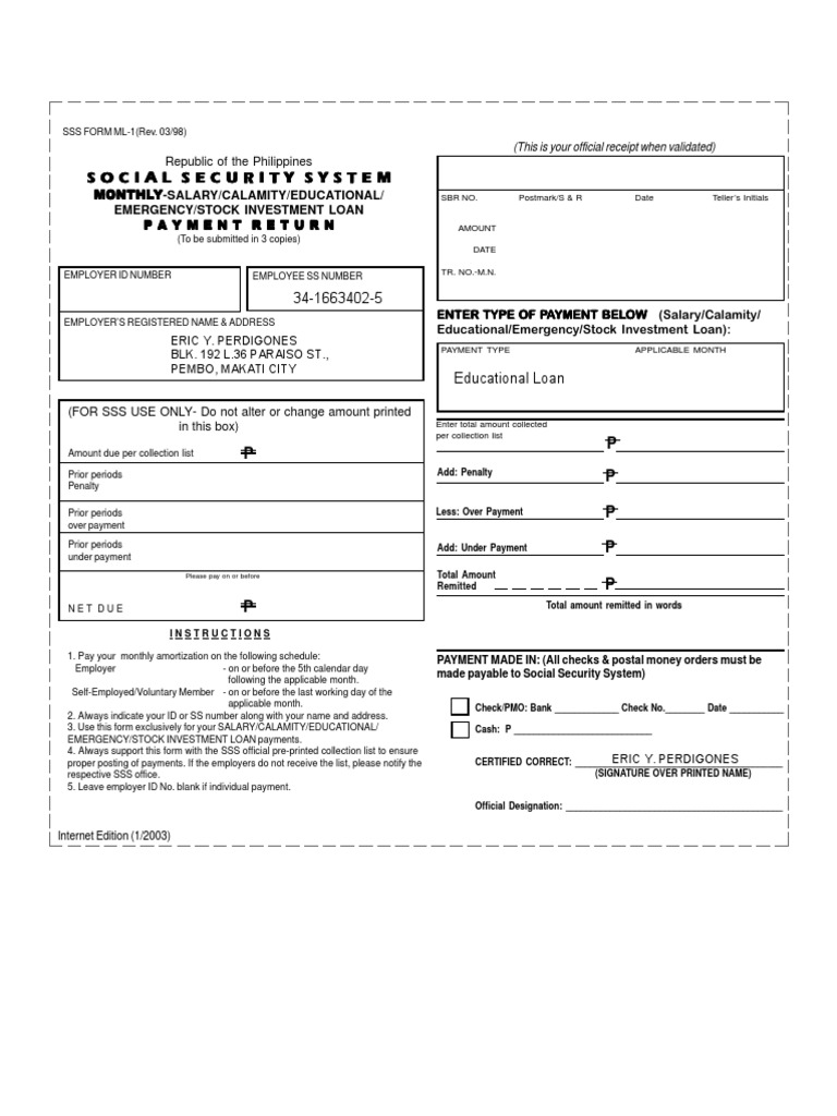 SSSForm Member Loan Payment Return PDF