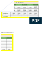 Tareas Diarias Del Hogar: AM (Mañana) Lunes Martes Miercoles Jueves Viernes