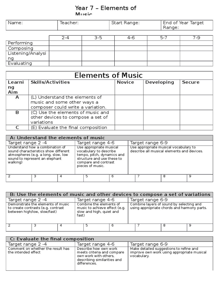 Music Skills for Year 7 Students | PDF | Art