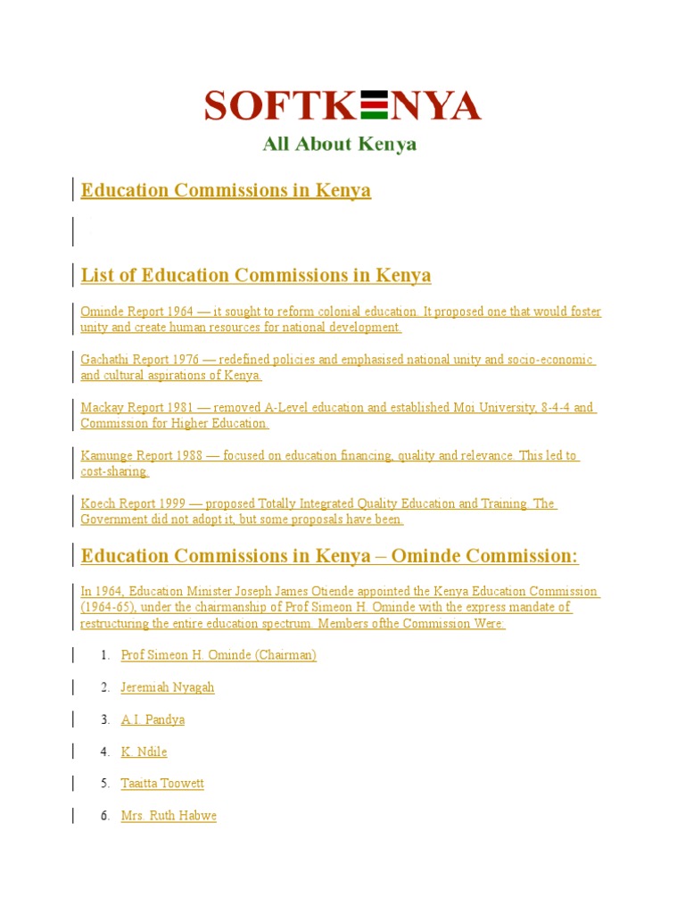 Education Commissions In Kenya PDF Vocational Education Nairobi
