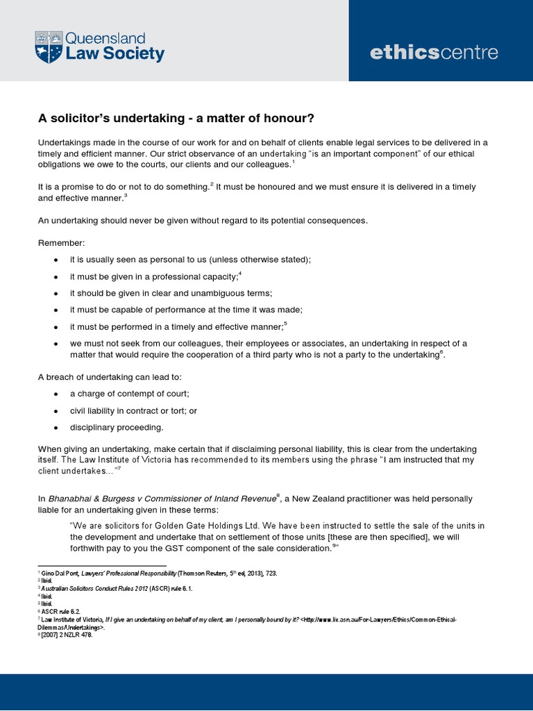 A Solicitors Undertaking - A Matter of Honour | PDF | Solicitor ...