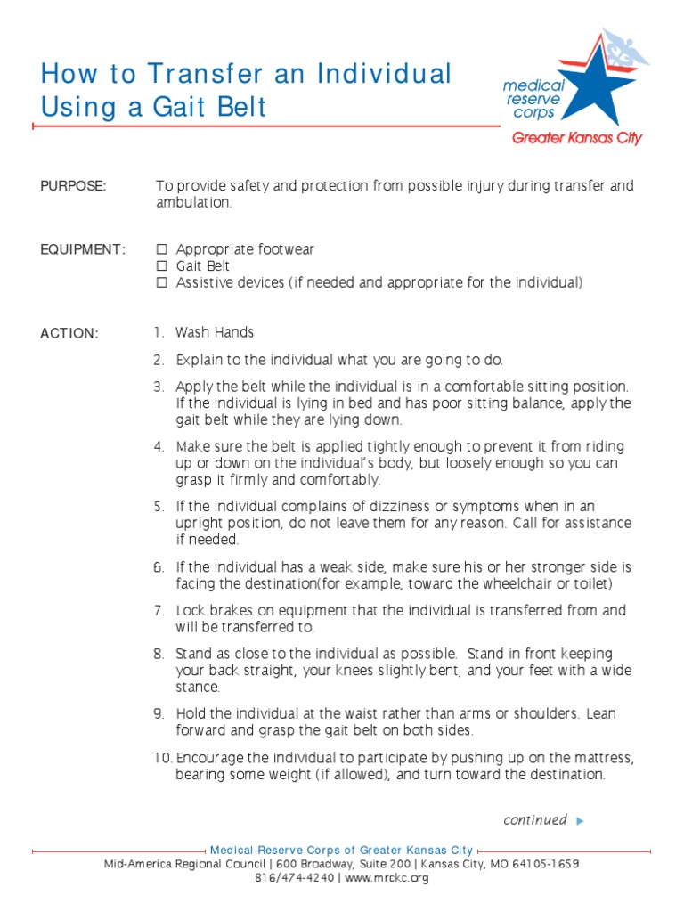 Transfer Using Gait Belt PDF Walking Sports