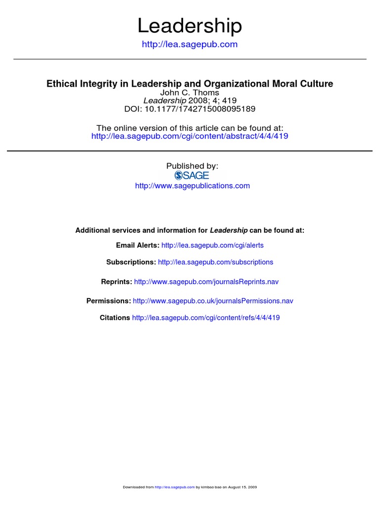 Ethical Integrity in Leadership and Organizational Moral Culture | PDF ...