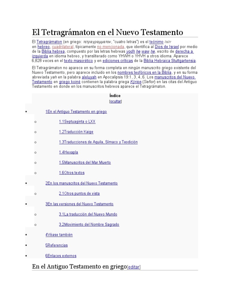 El Tetragrámaton en El Nuevo Testamento PDF Tetragrammaton Jehová