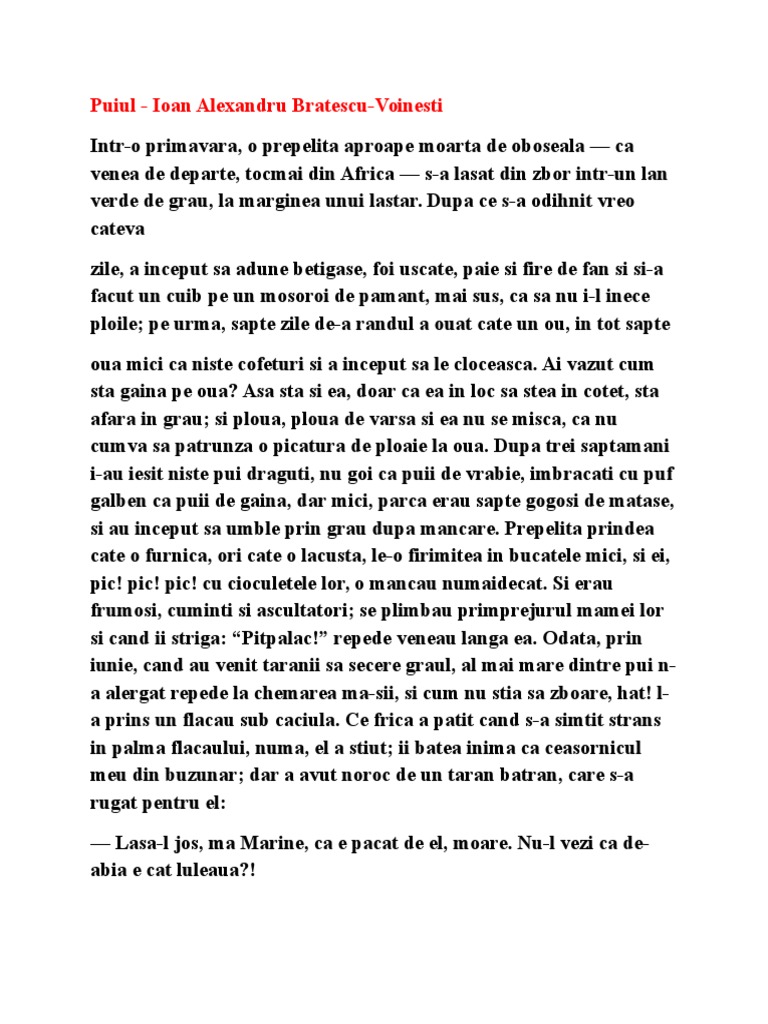 Puiul De Alexandru Bratescu Voinesti Puiul - Ioan Alexandru Bratescu-Voinesti | PDF