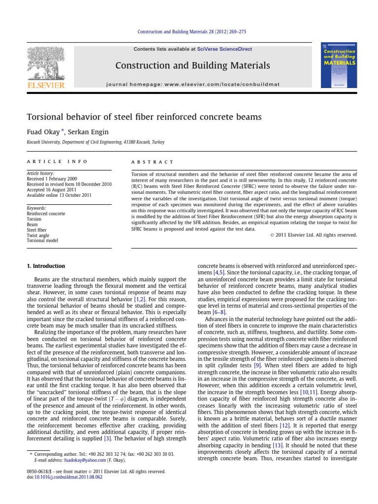 Torsional Behavior of Steel Fiber Reinforced Concrete Beams | PDF ...