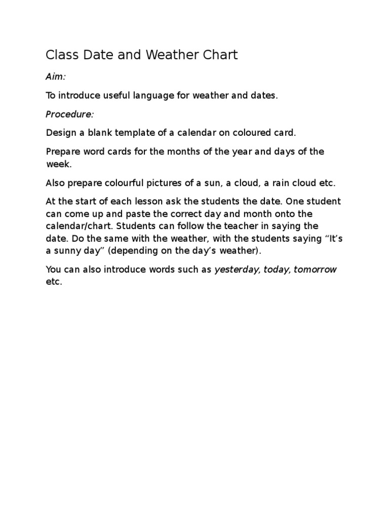 Classroom Date and Weather Activity | PDF | Career & Growth | Art