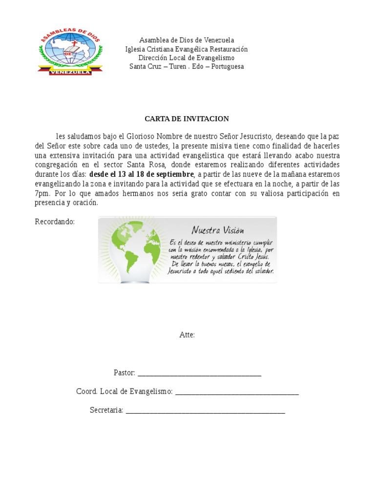 Carta de Invitacion Iglesia | PDF